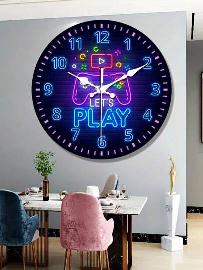 1pc Video Game Theme Silent Wand Klok Round Wooden Digital Display, Ideal Bedroom, Living Room, Bar Perfect Holiday Bedroom Gaming Operation Room Dormitory Back To School Surprise Home Supplies view 4