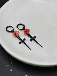 suteyi 1 Pair Gothic Style Sakura Sword Black Earrings, Fantasy Floral Weapon Aesthetic Jewelry - Multicolor - View 4