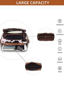 2-In-1 Women Retro Cow Print Crossbody Bag With Detachable Wallet, Fashionable Shoulder Bag Suitable For Commuting And Gift - Brown - View 5