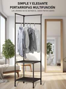 1 Pieza Perchero Organizador de Armario Independiente, Simple Árbol de Pasillo con 2 Estantes de Almacenamiento, Organizador de Almacenamiento de Esquina, para Entrada, Dormitorio, Negro - Multicolor - Ver 3