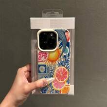 1pc Vintage Fruity & Ocean Patchwork Pattern TPU Phone Case Compatible With IPhone// Smartphones
