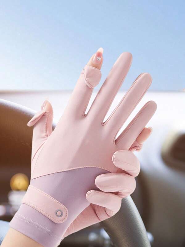 1 pieza Guantes de protección solar de seda de hielo ultra delgados y de secado rápido UPF50 para mujeres - Tela fresca y transpirable, cobertura completa de manos y muñecas, palma con agarre de silicona, diseño de dedos doblados, acceso fácil a la pantalla táctil, ligero y transpirable, perfecto para conducir, ciclismo y actividades al aire libre en verano, accesorio ideal para mujeres de moda