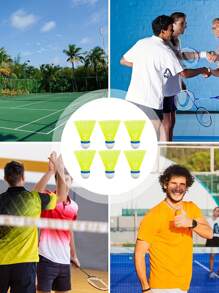 Set de 6 plumas de bádminton a prueba de viento - Elástico, resistente a la intemperie para entrenamiento deportivo al aire libre, Blanco/Amarillo