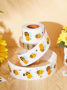 Rollo de 500 unidades de pegatinas autoadhesivas con forma de abeja de dibujos animados, pequeñas abejas trabajadoras como recompensa del maestro, incentivo escolar, rollo de pegatinas de dibujos animados DIY, pegatinas de PVC resistentes al agua, útiles escolares, vuelta al cole - Multicolor - Ver 2