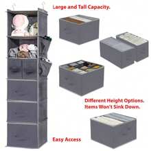 1pc Multi-Layer Wall Hanging Storage Bag, Organizer Pocket For Clothing, Accessories & Household Items, Closet Hanging Wardrobe Rack With Drawers, Grey