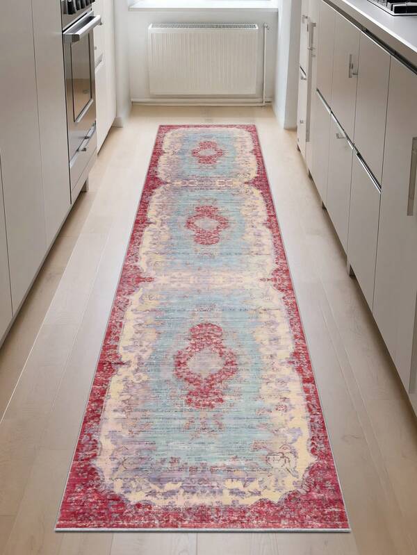 1 Stück rosa Teppich, Boho-Stil, Läufer, 1000 g/m² 0,5 cm Dicke, rutschfest, waschbar und maschinenwaschbar, Heimdekoration, Wohnzimmer, Küche, Flur, Schlafzimmer, Esszimmer, Büro, Ganzjährig