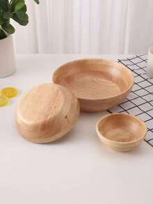 3pcs/1pc Large Capacity Rubber Wood Salad Bowl,School Supplies