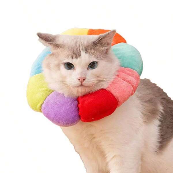 1 pieza de collar para gatos y perros con forma de girasol de colores arcoíris, un accesorio anti-lamido y anti-arañazos, un elemento imprescindible para tener en casa para gatos y perros.