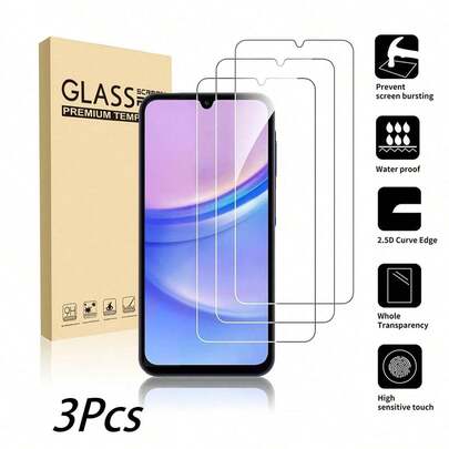 3 paquetes de protector de pantalla de vidrio compatible con Samsung A15 5G de 6.5 pulgadas [dureza 9H] - Protector de pantalla de vidrio templado de alta definición, apto para A16 A55 A54 A34 A54 A13 A14, resistente a los arañazos, fácil de instalar [compatible con fundas de teléfono] Regalo para cumpleaños, familia, amigos Protector de pantalla de teléfono, accesorios de teléfono a prueba de agua, a prueba de golpes, antichoque, antihuellas dactilares, cobertura completa