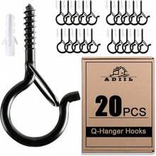 20 PCS Q Hanger Hooks With Safety Buckle, Windproof Screw Hooks For Hanging Outdoor String Lights, Plants, Christmas Patio Lights, 2.2 Inches, Black - Black - View 1