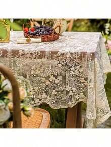 Elegant White Lace Tablecloth - 100% Polyester Rectangle Tablecloth - Machine Made Solid Color Round Tablecloth, Suitable For Coffee Tables, Home Decor, Weddings, Birthdays And Holiday Celebrations, Holiday Lace Tablecloth