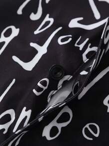 Spring Men's New Casual Sleepwear Set, Letter Print Lapel Cardigan And Shorts 2pcs, Comfortable Home Clothes