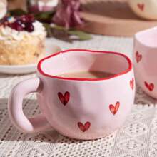 1pc Ceramic Heart-Shaped Coffee Mug, Minimalist European Style Milk Cup, Ceramic Mug, High-Quality Ceramic Water Cup, Couple Mugs, Cute Office Coffee Cup