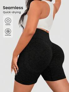 TNTOR Pantalones cortos deportivos de diario de unicolor para mujer de talla grande, shorts ajustados elásticos de yoga transpirables, shorts de compresión de cintura alta que levantan el trasero, color negro para entrenamiento y ejercicio, con absorción de humedad