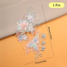 1pc 3D Floral Lace Embroidery Applique Patch Polyester With Beads And Rhinestones, Pink And White Flower Designs For Crafts, Wedding Bridal Decoration, Home Decoration, Art Supplies, Knitting, Embroidery Applique