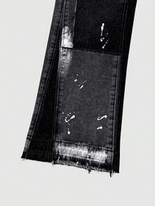 男士实用牛仔裤，直筒喇叭裤，做旧多口袋休闲裤，时尚，emo 风格 - 黑色 - 查看 8