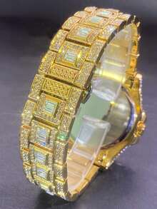 New MISSFOX Luxury Men's Watch Automatic Date Fashion Quartz Watch Men's Hip Hop Ice Rhinestone Women's Party Watch - Vàng - Xem 4