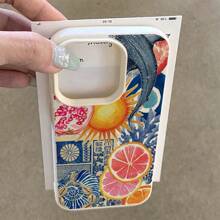 1pc Vintage Fruity & Ocean Patchwork Pattern TPU Phone Case Compatible With IPhone// Smartphones