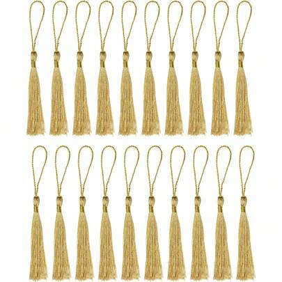 20 piezas de borlas de seda miniatura con brillo suave, hechas a mano como marcadores de libros con un lazo de cuerda, para llaveros, pendientes, joyería, recuerdos, ceremonias de graduación, costura de ropa, etiquetas de regalo, proyectos de manualidades DIY