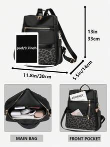 女士防盗豹纹流苏尼龙双肩包，多功能时尚日常包，多口袋轻便旅行包，大容量简约书包，便捷书包，适合学生、护士、教师、商务人士、旅行度假、商务出行、日常通勤、购物、办公、约会、徒步、训练、工作、生日礼物、节日礼物 - 彩色 - 查看 3