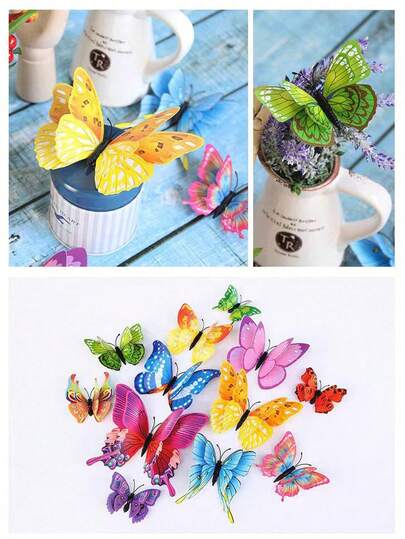 12 件 3D 逼真双层蝴蝶墙贴，创意家居客厅背景装饰，PVC 彩色蝴蝶墙贴，家居装饰，夜光，生日礼物，生日派对，婚礼装饰，节日装饰房间装饰墙壁装饰浴室装饰卧室装饰房间装饰用品客厅装饰家居装饰客厅墙纸贴纸