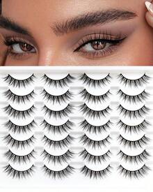 Ahrikiss Lashes 14 Pairs False Eyelashes 14mm Wispy Lashes Fluffy Cat Eye Lashes Handmade Lightweight Natural Lashes (G2) - Wispy Lashes| 10-14mm - View 1