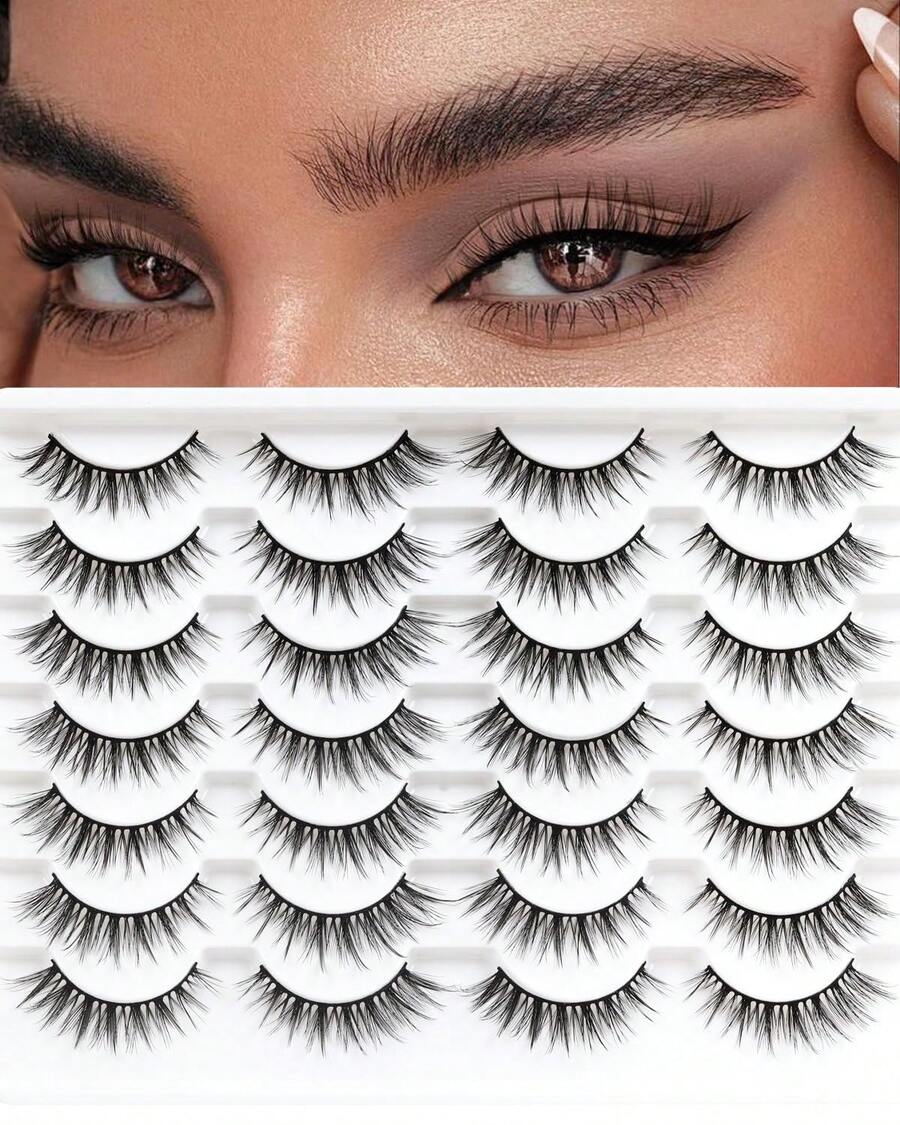 Ahrikiss Lashes 14 Pairs False Eyelashes 14mm Wispy Lashes Fluffy Cat Eye Lashes Handmade Lightweight Natural Lashes (G2) - Wispy Lashes| 10-14mm - View 1