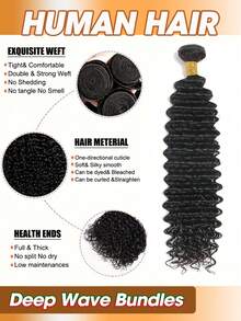 Deep Wave Human Hair Bundles Brazilian Virgin Remy Hair Weave Extensions Soft & Silky Texture Can Be Dyed And Restyled For Women - Natural Black - View 2