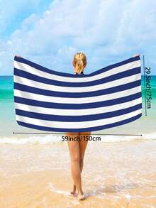 1 Khăn tắm biển sọc xanh đơn giản, khăn tắm biển sợi nhỏ siêu lớn, khô nhanh, thấm hút, chống cát, thích hợp cho du lịch, hồ bơi, yoga, phòng tập thể dục, đồ dùng cần thiết cho kỳ nghỉ bãi biển (in một mặt), phụ kiện bãi biển, phao bơi - Xanh đậm - Xem 9