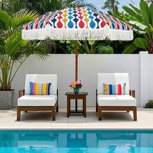 AMMSUN 7ft Patio Umbrella With Fringe Outdoor Tassel Umbrella UPF50+ Premium Steel Pole And Ribs Push Button Tilt, Navy Blue Stripes - Sóng đầy màu sắc - Xem 3