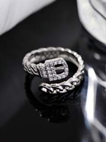 1pc Elegant Belt Design Women's Rings.18k Gold Plated Open Adjustable Ring,Unique Snake Ring With Sparkling Zirconia.Summer Fashion Accessory For Daily Wear,Party,Banquet,Vacation,Wedding.Valentine's Day Gift,Birthday Gift For Mom,Girlfriend,Best Friend.