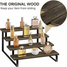 Wooden Display Riser Stand, 4 Tier Perfume Display Stand, Perfume Organizer With Metal Stand For Dresser, Display Shelf For Cologne, Spice Rack, Figruine, Cupcake - 4層棕色 - 查看 6