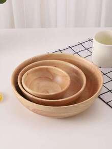 3pcs/1pc Large Capacity Rubber Wood Salad Bowl,School Supplies