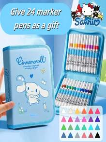 Sanrio 24 Stücke Sanrio Kuromi, Melody und Cinnamoroll Acryl Farbstift Aufbewahrungsbox - vielseitig einsetzbar, Marker und Stift Organizer, geben Sie 24 Markern als Geschenk. Ideal für Künstler und Studenten, Schüler Schreibwaren Organisator. Lustiges Design | Robuster Reißverschluss, Stift Aufbewahrung Organisator, Geschenke für den Schulanfang