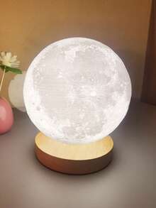 1pc Rotating Moon/Lunar Lamp, USB Powered Dimmable Adjustable Color Bedside Desk Decor Mood Light - Multicolor - View 2