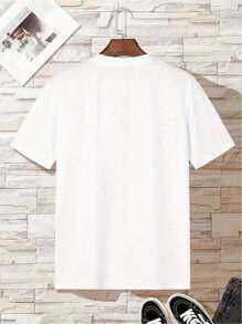 Camiseta informal con estampado de letras MILANO ITALY para hombre, 1 pieza, 220 g/m², cuello redondo, algodón puro grueso