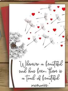 1 Elegant Black & White Condolence Card With Red Hearts & Dandelion Design - Thoughtful Message For Any Occasion, Includes Red Envelope, Condolence Card | Elegant Card Design | Detailed Illustration, Condolence Cards For All Occasions