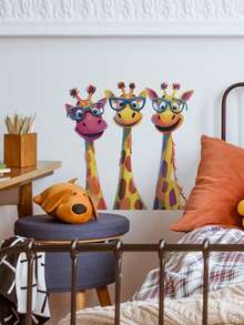 1pc Funny Colorful Cute Giraffe Wall Sticker Suitable For Living Room, Bedroom, Study PVC Material, Vinyl Decal For Home Decorations, Home Decoration Items Refresh Your Home - Multicolor - View 12