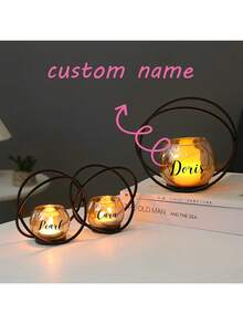 1pc Vintage European Style Iron Geometric Round Candle Holder Centerpiece, Customizable Candlestick For Dining Table - Black - View 6