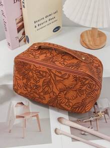 1Pc Pu Leather Makeup Bag Large Capacity Spacious Double Layer Makeup Bag Waterproof PU Leather Cosmetic Bag, Portable Toiletry Bag, Waterproof PU Skincare Pouch, Cosmetic Organizer Bag, PU Leather Waterproof Makeup Pouch, Lightweight Toiletry Bag With Compartments, Big Capacity Travel Makeup Storage Bag, Multi-Functional Travel Organizer Bag, Home & Travel Cosmetic Bag With Divider And Handletravel Essentials For Vacation Summer Holiday Back To School School Stuff Bag For School Travel Bag For Women Makeup Bag For Travel