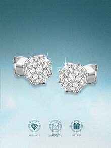 rainonme 1 对男女通用时尚莫桑石嘻哈耳钉首饰防过敏 925 纯银首饰适合男女日常佩戴生日、情人节、订婚结婚周年生日圣诞礼物特殊场合礼物 - 銀色 - 查看 1