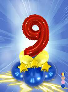 12 Stücke/Set rote große Zahlen 0-9 Ballons, Stern Ballons, Geburtstags Deko Ballons, blaues und gelbes Ballonset, geeignet für Geburtstag, Party Deko, Jahrestag, Abschluss, Vatertag Deko Geschenke