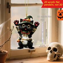 1pc/2pcs Halloween Creative 2D Acrylic Witch Pumpkin Dress Up Cat Decoration Decorations Home Decoration Room Decoration Perfect Halloween Bag Key Car Rearview Mirror Decorations Ideal Family & Friends Holiday Gifts Holiday Atmosphere Decorations.