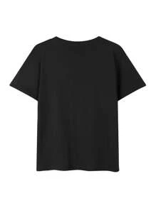 Casual Printed Round Neck Short Sleeve T-Shirt For Female College Students, Summer Student Youth Clothing - Artistic T-Shirts Stimulate Imagination And Self-Expression - 黑色 - 查看 3