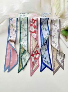 5 peças/Conjunto Lenços de Seda Elegantes & Faixas de Cabelo Florais & Tiara & Elástico de Cabelo, Multi-Uso para o Dia a Dia e Turbante de Férias, Bandana