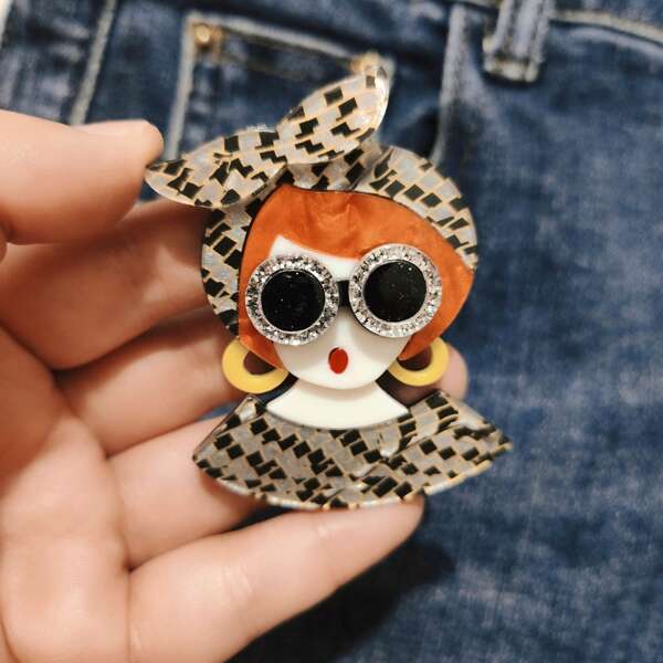 2D Handmade Plaid Acrylic Brooch, Girls Fashion College Style Apparel Accessory School College Office Accessories Shirts Jacket Jewelry Christmas Halloween Clothes Pin Funny Cute Teacher Gifts Costume Accessories Bag Charms