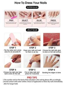 48 piezas/2 sets Uñas y Uñas de los pies falsas 2 en 1 de estilo francés cuadradas acrílicas para presionar, contienen 2 piezas de pegamento de gelatina y 2 limas de uñas, uñas falsas elegantes y minimalistas para uso diario de mujeres y niñas