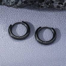 1 对简约不锈钢 2.5 毫米直径男士环形耳环 - 黑色 - 查看 1