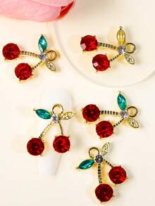 10 件红色樱桃图案美甲装饰 DIY 指甲饰品 指甲宝石 美甲用品 - 紅色 - 查看 5