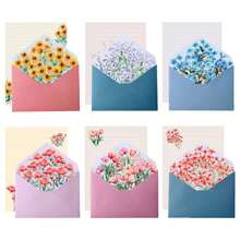 Set da 6 pezzi di buste e carta da lettere a tema floreale romantico, con buste ed carta con eleganti motivi floreali, adatti per lettere d'amore, note, matrimoni, inviti, delicata carta da lettere e buste floreali, buste per cartoline, forniture scolastiche, back to school